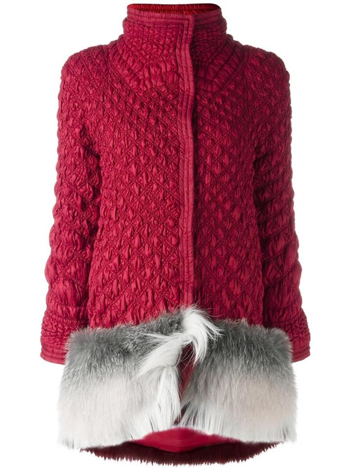 Ermanno Scervino Fox Fur Hem Padded Coat - Red