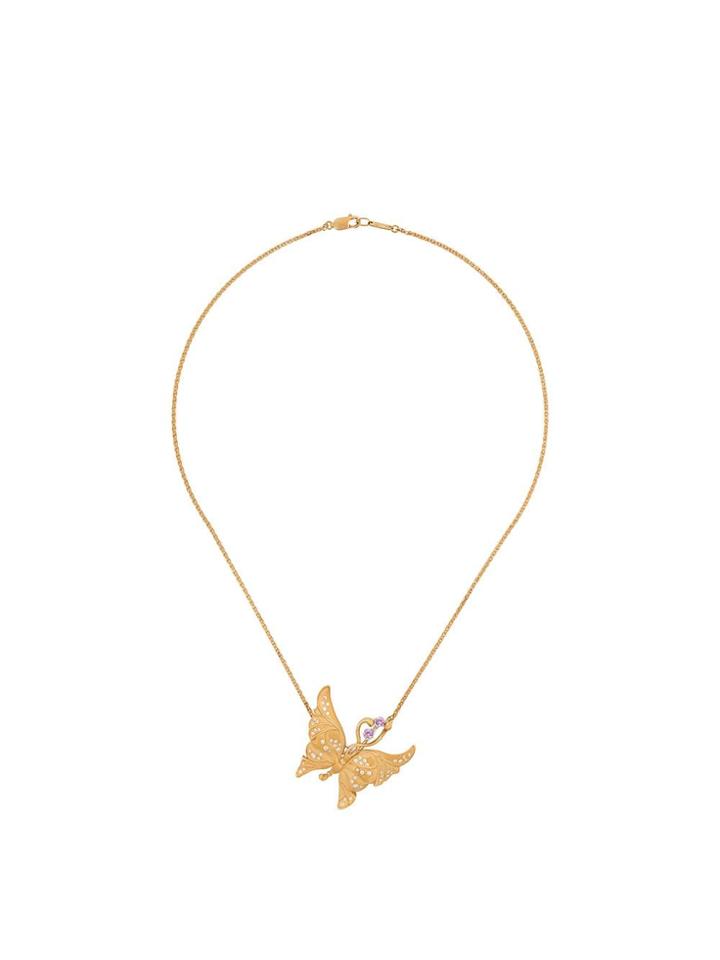 Carrera 18kt Yellow Gold, Diamond And Pink Sapphire Butterfly Necklace
