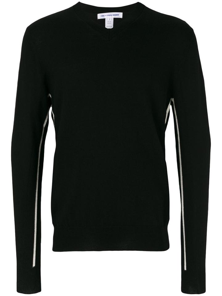 Comme Des Garçons Shirt Stripe Detail V-neck Jumper - Black