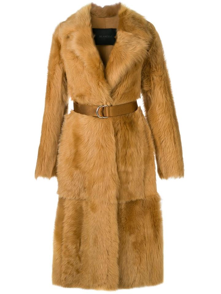Blancha Raccoon Fur Belted Coat - Neutrals
