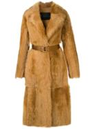 Blancha Raccoon Fur Belted Coat - Neutrals
