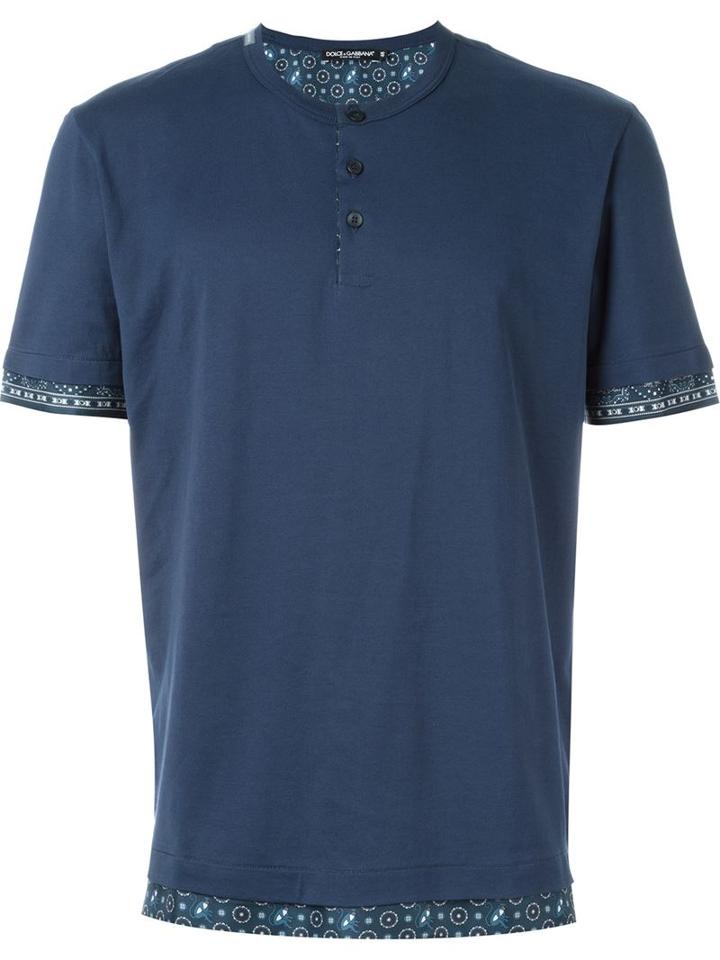 Dolce & Gabbana Henley T-shirt, Men's, Size: 52, Blue, Cotton/silk