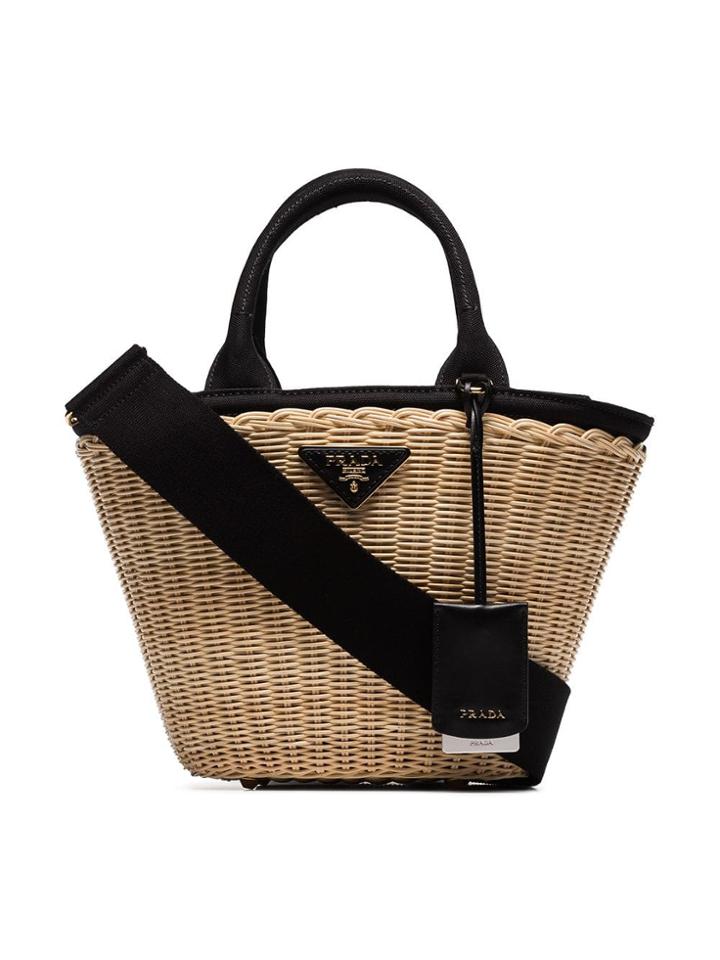 Prada Beige And Black Midollino Woven Bag - Neutrals
