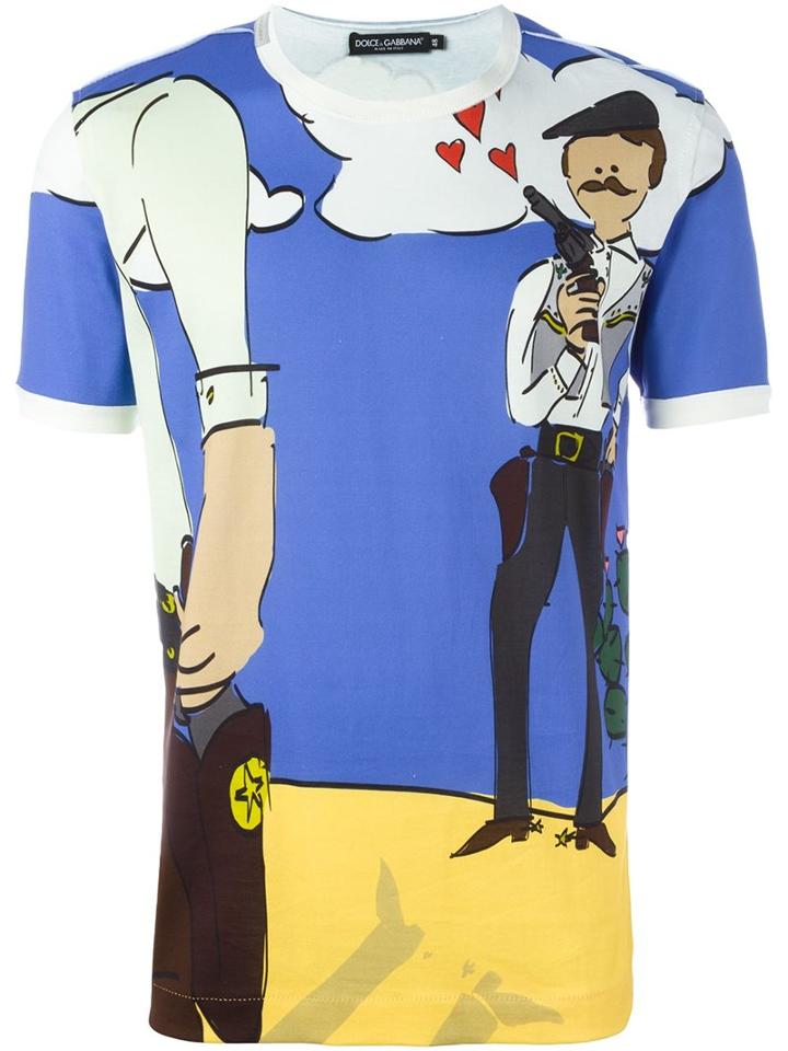 Dolce & Gabbana Cowboy Print T-shirt, Men's, Size: 54, Cotton