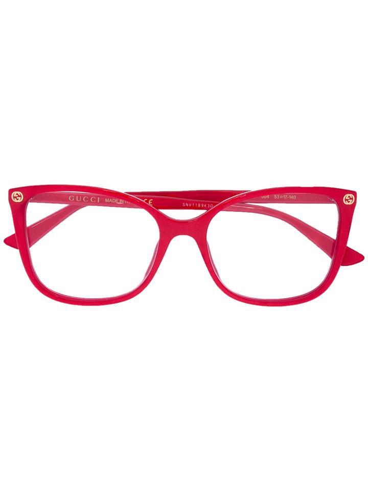 Gucci Eyewear Thin Rectangular Frame Glasses, Red, Acetate