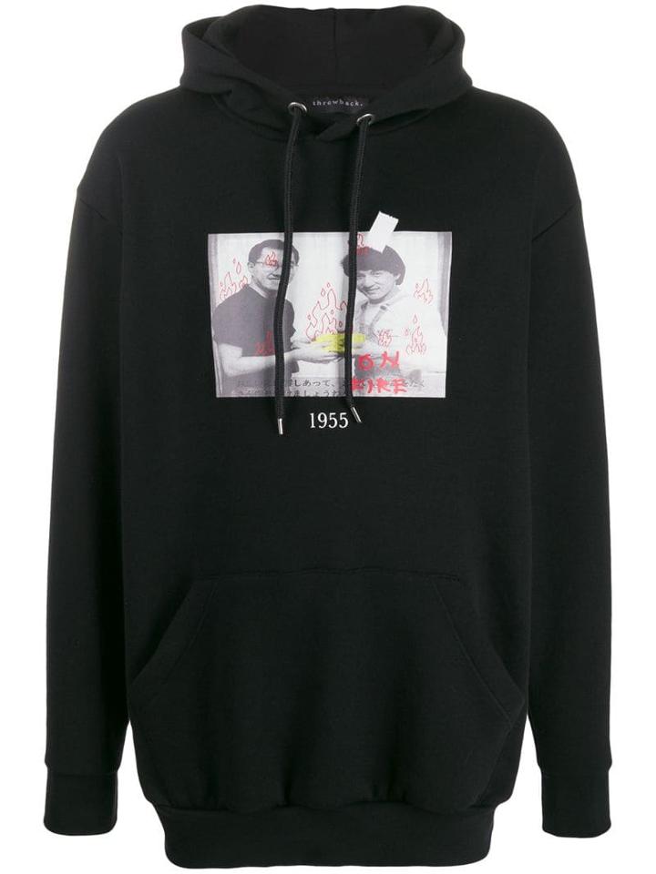 Throwback. Long Sleeved Printed Hoodie - Black