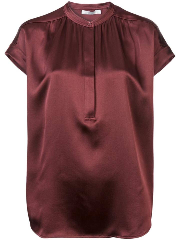 Vince Collarless Silk Shirt - Red