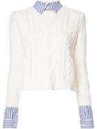 Veronica Beard Detachable Collar Jumper, Women's, Size: Small, White, Cotton/acrylic/nylon/wool