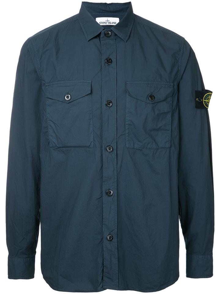 Stone Island - Logo Patch Shirt - Men - Cotton/polyester - Xl, Blue, Cotton/polyester