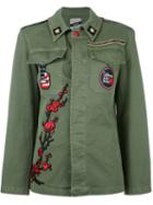 History Repeats Floral Embroidery Military Jacket, Size: 40, Green, Cotton/spandex/elastane