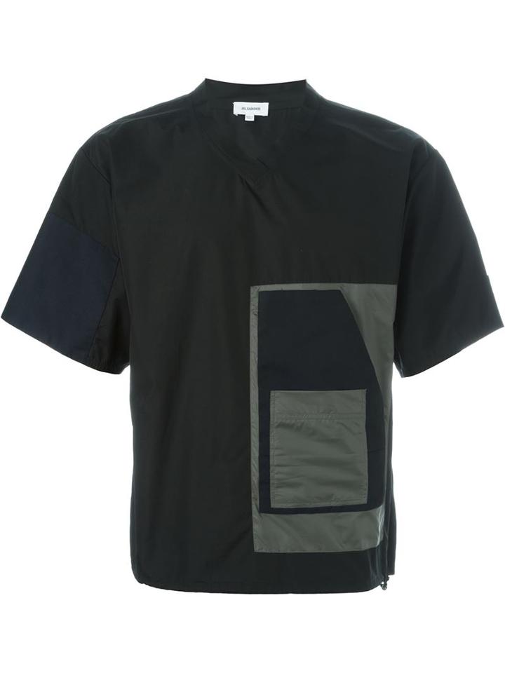 Jil Sander Contrast Panel V-neck T-shirt