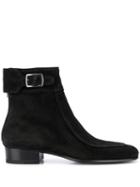 Saint Laurent Buckled Suede Boots - Black