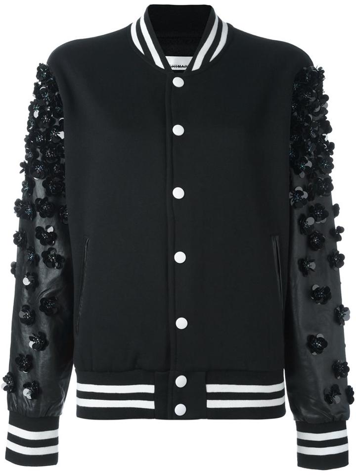 Night Market Embellished Sleeves Bomber Jacket, Women's, Size: Medium, Black, Polyester/cotton