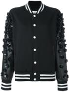 Night Market Embellished Sleeves Bomber Jacket, Women's, Size: Medium, Black, Polyester/cotton