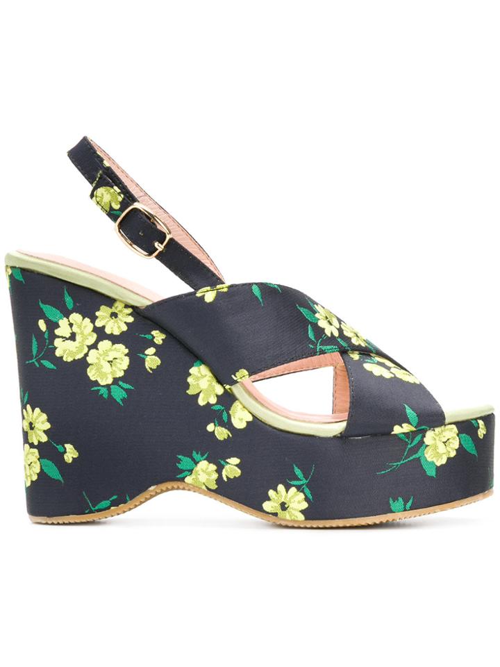 Essentiel Antwerp Pesteban Floral Platform Sandals - Blue