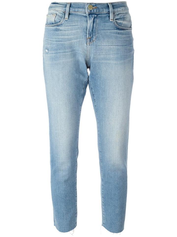 Frame Denim Cropped Skinny Jeans, Women's, Size: 27, Blue, Cotton/polyester/spandex/elastane