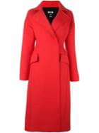 Msgm Embellished Belt Long Coat, Women's, Size: 42, Red, Cotton/viscose