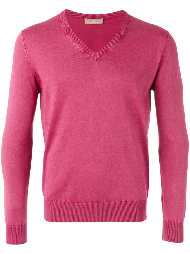 Cruciani V-neck Jumper, Men's, Size: 52, Pink/purple, Cotton