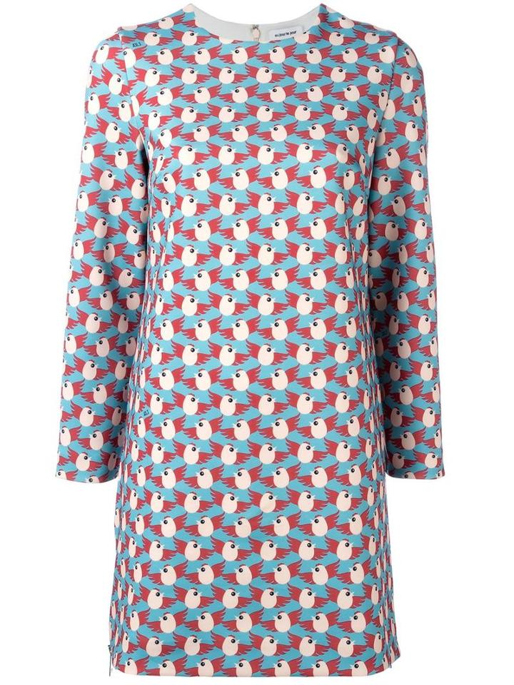 Au Jour Le Jour Bird Print Dress, Women's, Size: 42, Blue, Polyester/spandex/elastane/polyamide/viscose