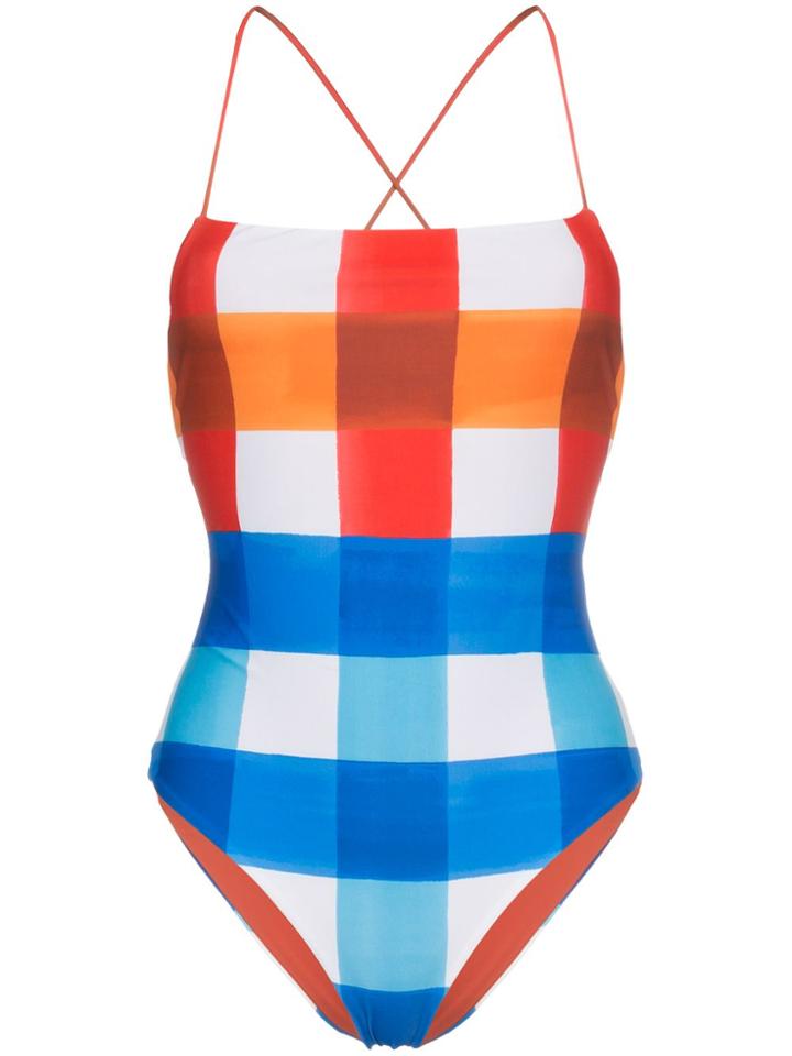 Mara Hoffman Olympia Spaghetti Strap Check Swimsuit - Multicolour