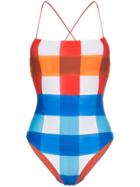Mara Hoffman Olympia Spaghetti Strap Check Swimsuit - Multicolour