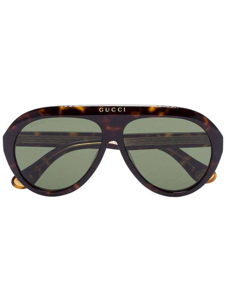 Gucci Eyewear Brown Havana Tortoiseshell Aviator Sunglasses - Black