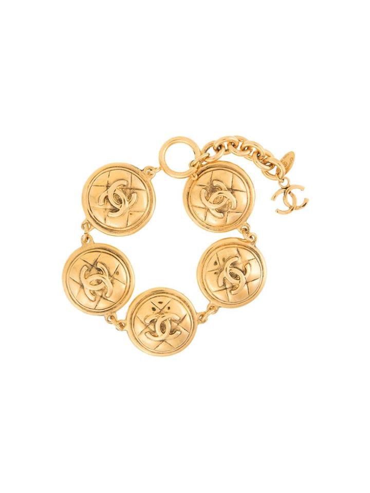 Chanel Vintage Chanel Cc Logos Medallion Chain Bracelet - Metallic