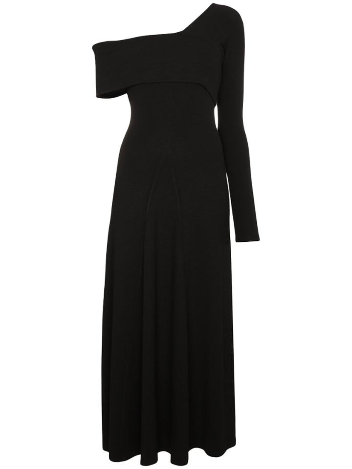 Beaufille Alora One Sleeve Wrap Ribbed Midi Dress - Black
