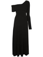 Beaufille Alora One Sleeve Wrap Ribbed Midi Dress - Black