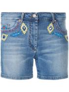 Moschino Embellished Denim Shorts - Blue