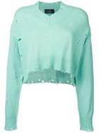 Maison Flaneur Cashmere Distressed Crop Sweater - Green