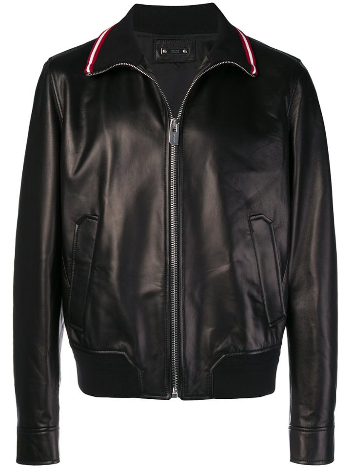 Bally Striped Collar Bomber Jacket - Black