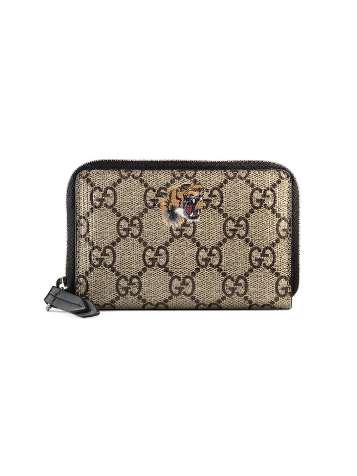 Gucci Tiger Print Gg Supreme Zip Card Case - Unavailable