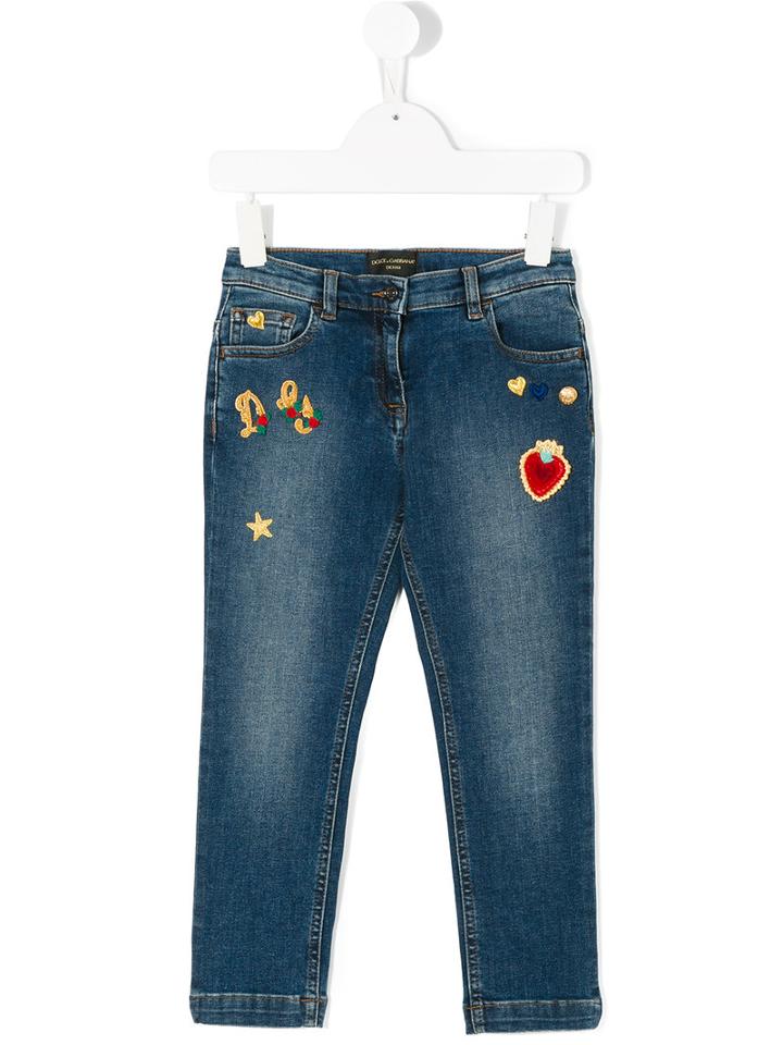 Dolce & Gabbana Kids - Badges Jeans - Kids - Cotton/spandex/elastane - 12 Yrs, Blue