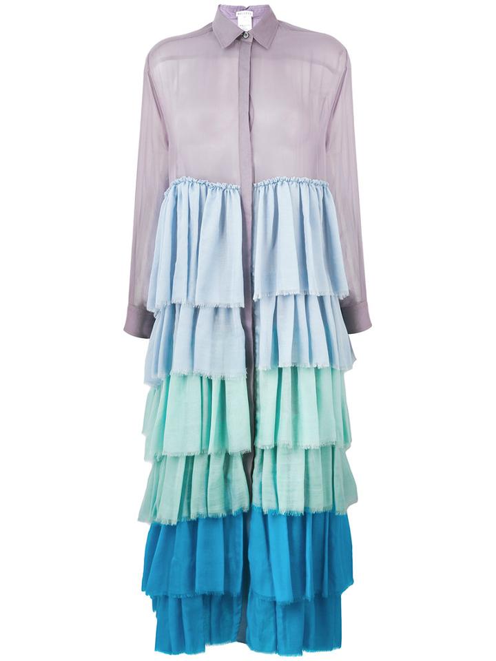 Melampo - Sheer Ruffle Layered Dress - Women - Silk - 42, Blue, Silk