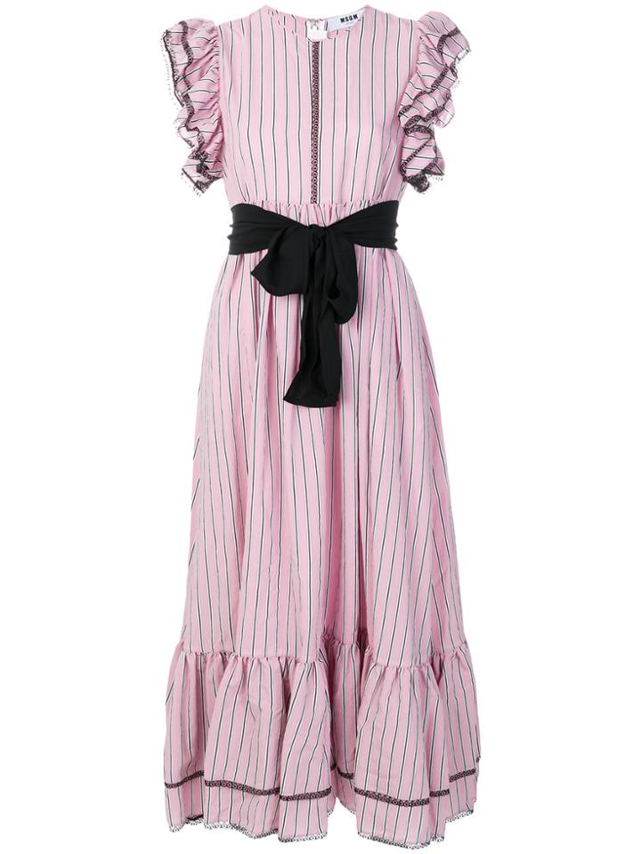 Msgm Striped Ruffle Trim Dress - Pink & Purple