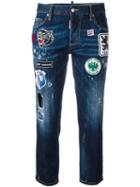 Dsquared2 Patches Boyfriend Jeans, Women's, Size: 40, Blue, Spandex/elastane/cotton