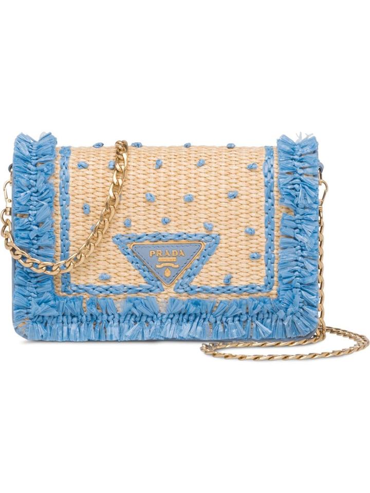 Prada Textured Frayed Shoulder Bag - Blue