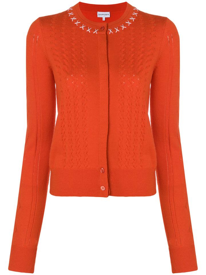 Carven Stitched-collar Fitted Cardigan - Yellow & Orange
