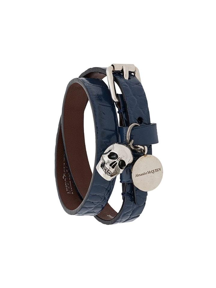 Alexander Mcqueen Double-wrap Skull Bracelet - Blue