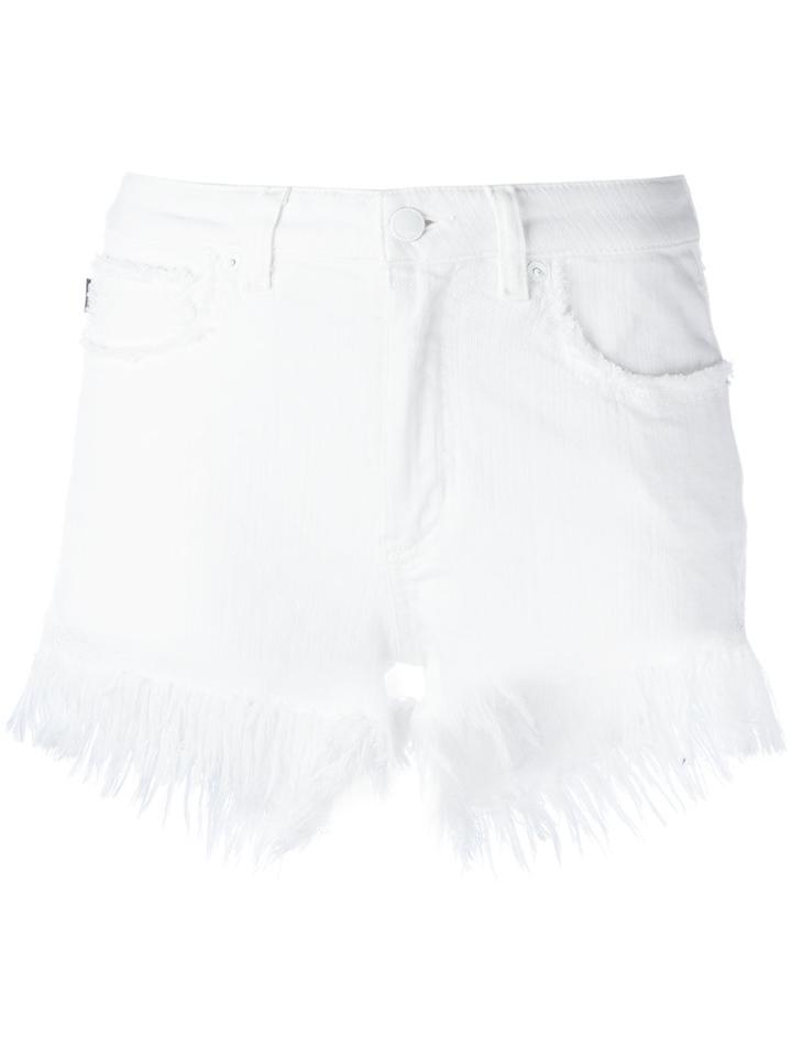 Love Moschino Frayed Hem Denim Shorts, Women's, Size: 42, White, Cotton/spandex/elastane