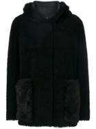 23 Out Of Rules Hooded Shearling Coat - Black