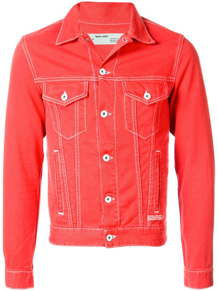 Off-white Fitted Denim Jacket - Red