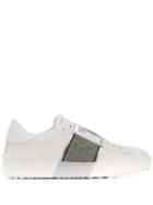 Valentino Glitter Panel Open Sneakers - White