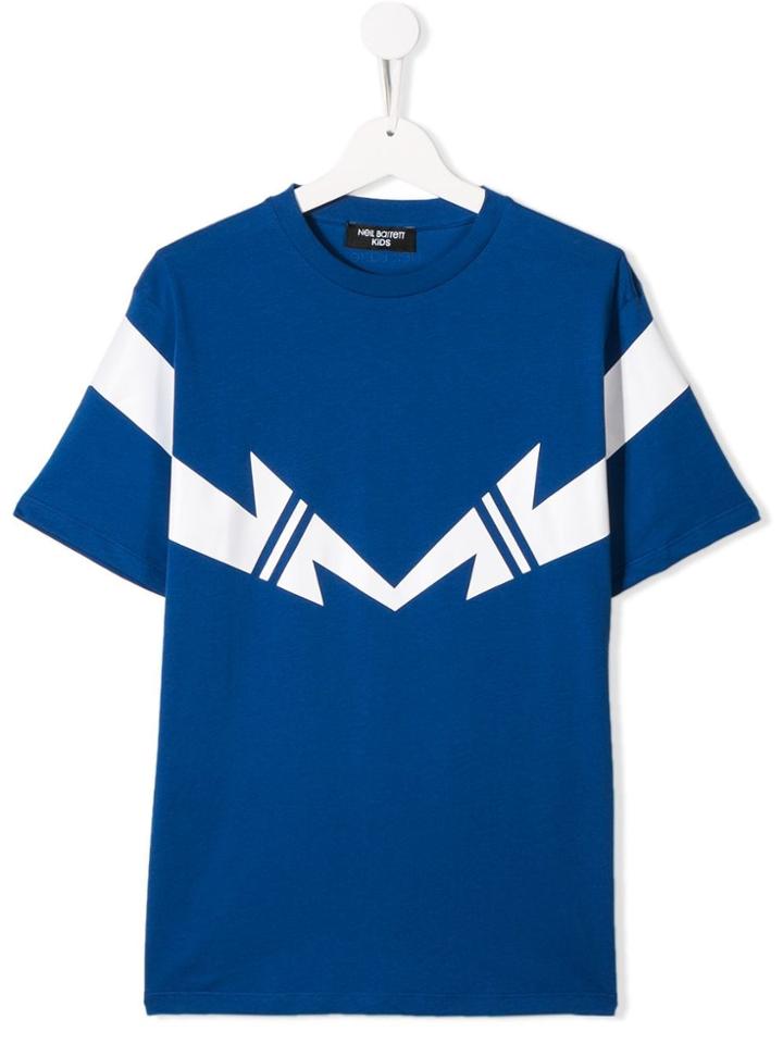 Neil Barrett Kids Printed Lightning Bolt T-shirt - Blue