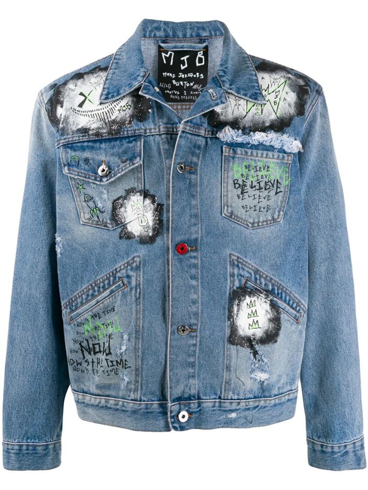 Mjb Marc Jacques Burton Printed Doodle Denim Jacket - Blue