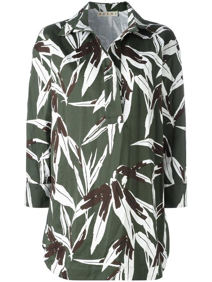 Marni Bamboo Print Tunic Top, Women's, Size: 44, Green, Cotton/linen/flax