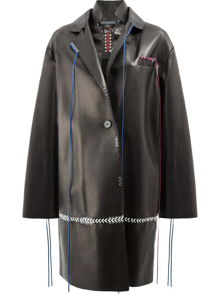 Alexander Mcqueen Whip-stitched Leather Coat - Black