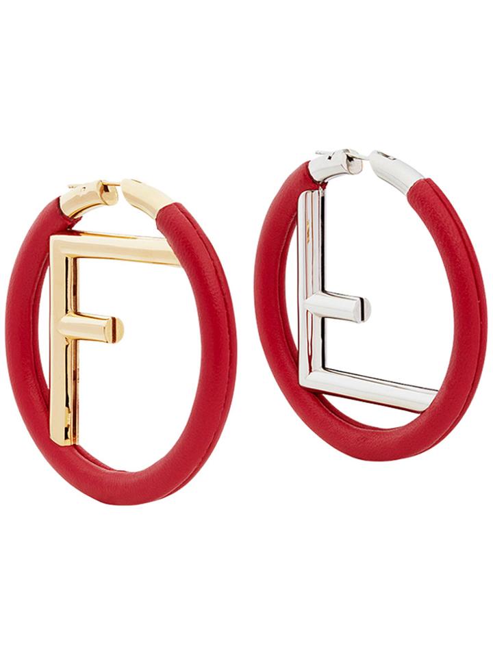 Fendi Logo Hoop Earrings - Red