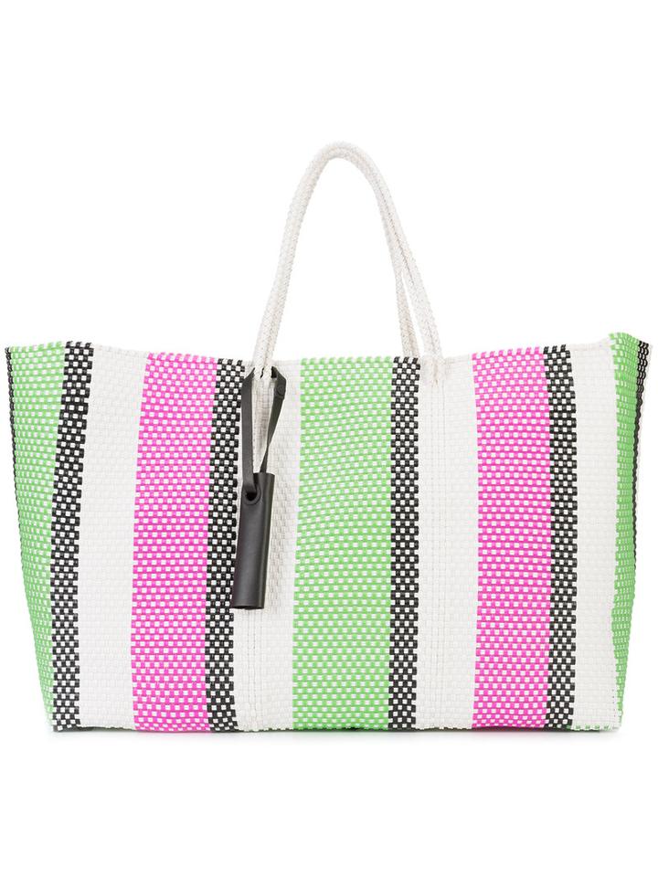 Truss Nyc - Striped Tote Bag - Women - Plastic - One Size, White, Plastic